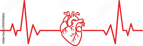 Red heart beat wave symbol on a monitor representing love and heartbeat design