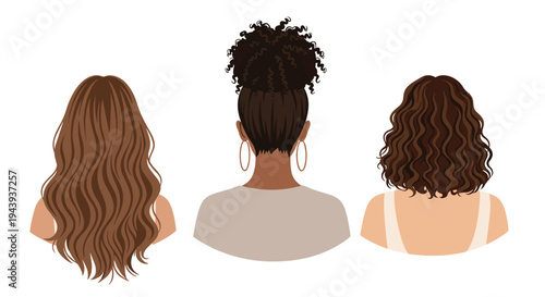 Diverse women with different hairstyles and skin tones facing away