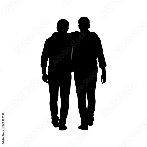 Happy friendship day silhouette of two friends walking together