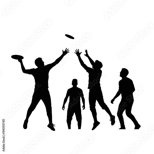 Happy friendship day silhouette of friends playing frisbee together