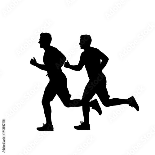 Happy friendship day silhouette of two friends running together