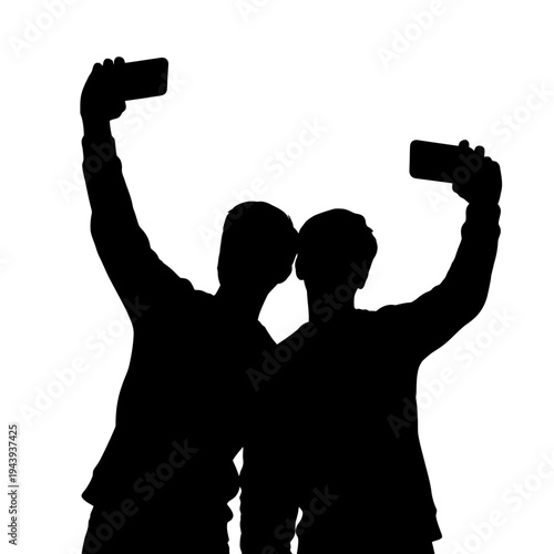 Happy friendship day silhouette of two friends taking selfie together