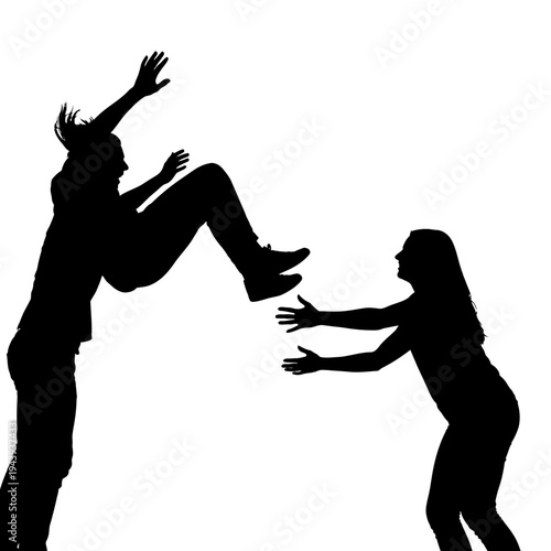 Happy friendship day silhouette of two friends playing together