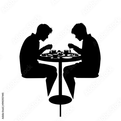 Happy friendship day silhouette of two friends enjoying coffee together