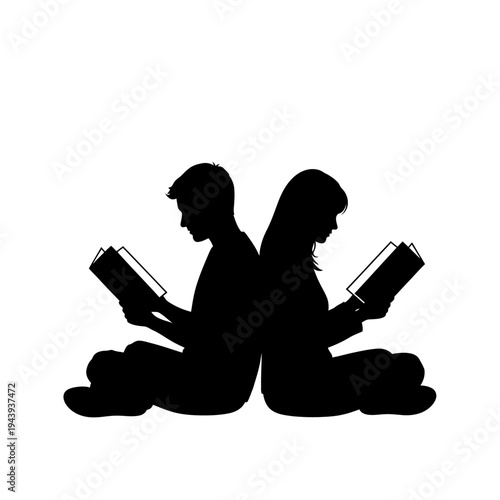 Happy friendship day silhouette of two friends reading together