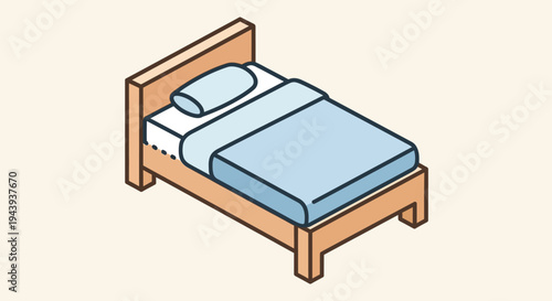 Empty Wooden Bed with Blue Blanket and Pillow in a Peaceful Setting