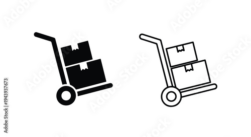 Pallet Jack Icons with Boxes for UI Design - Line and glyph icon set - Minimalist, flat icon, outline, glyph, linear, clipart, sticker - icon set