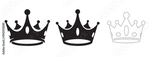 Three distinct crown vector icons symbolize royalty and success.