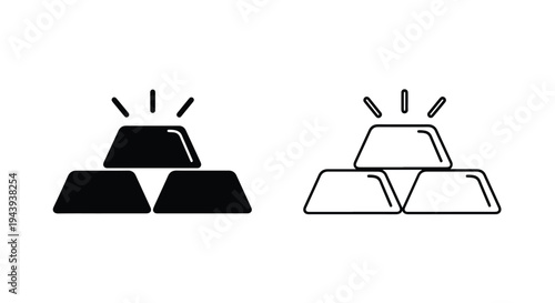 Modern Gold Bar Stack Icon Set with Shine Effect - Line and glyph icon set - Minimalist, flat icon, outline, glyph, linear, clipart, sticker - icon set