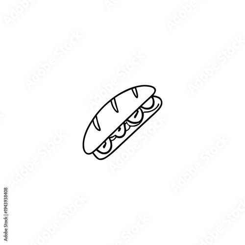 A simple line drawing of a sandwich on a white background