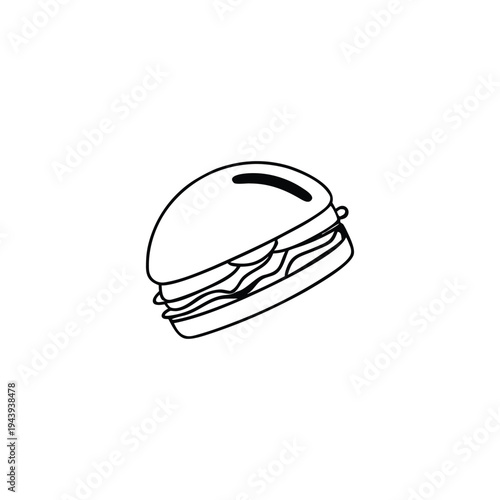 A simple line drawing of a hamburger on a white background
