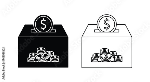 Modern Money Savings Icon Set with Stacked Coins - Line and glyph icon set - Minimalist, flat icon, outline, glyph, linear, clipart, sticker - icon set