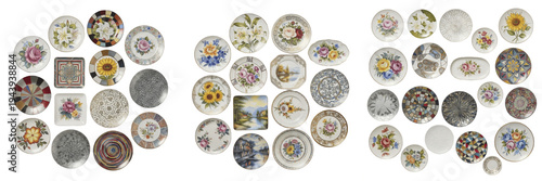 Photography Collection of decorative ceramic plates with colorful floral patterns