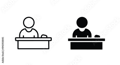 News Anchor Icons at Desk for Media Design - Line and glyph icon set - Minimalist, flat icon, outline, glyph, linear, clipart, sticker - icon set
