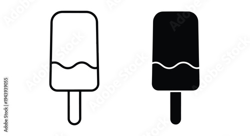 Ice Cream Popsicle Icon Set Flat Design - Line and glyph icon set - Minimalist, flat icon, outline, glyph, linear, clipart, sticker - icon set