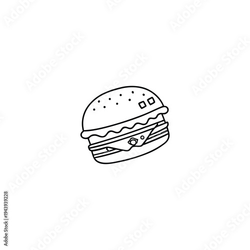 A simple line drawing of a hamburger on a white background