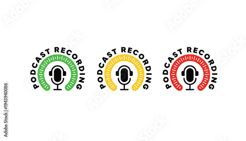 Podcast recording logo with microphone and headphones in different colors