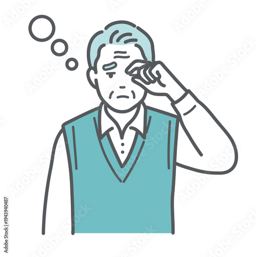 気分が悪くぼーっとしているシニア男性（おじいちゃん）のイラスト