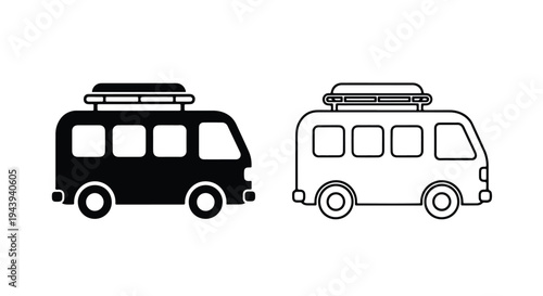 Van and Bus Icon Set for Travel and Transport Design - Line and glyph icon set - Minimalist, flat icon, outline, glyph, linear, clipart, sticker - icon set
