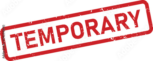 A bright red rubber stamp is shown with the word TEMPORARY on a simple clean white background