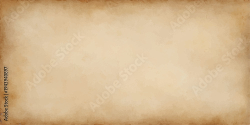 A blank vintage parchment sheet with a stained brown grunge texture and aged antique pattern creates a worn retro paper background for a weathered design