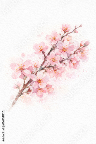 Watercolor cherry blossom sakura flower branch pink illustration bloom nature spring scene conveys peaceful serene calm feeling with soft petal background design for card