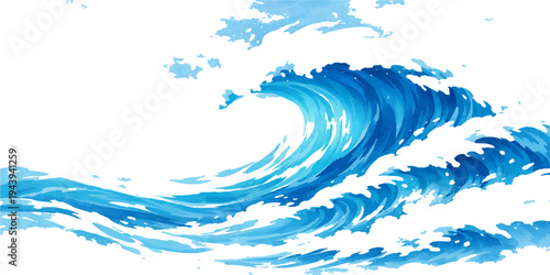 An abstract blue vector illustration of a flowing ocean wave reflects the beauty of a summer sky and horizon in a serene nature landscape