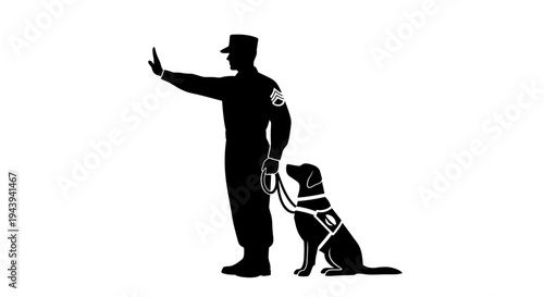 Military Service Dog Handler and K9 Partner Silhouette