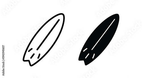 Surfboard and Paddle Icon Set for Designers - Line and glyph icon set - Minimalist, flat icon, outline, glyph, linear, clipart, sticker - icon set