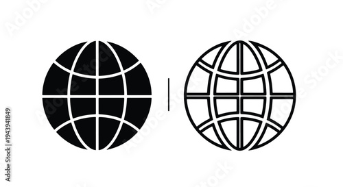 Globe Icons Set for Global Business Presentation - Line and glyph icon set - Minimalist, flat icon, outline, glyph, linear, clipart, sticker - icon set