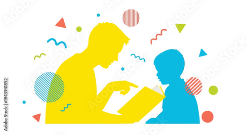 Adult and child reading together.