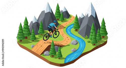 Man Riding Mountain Bike Trail.