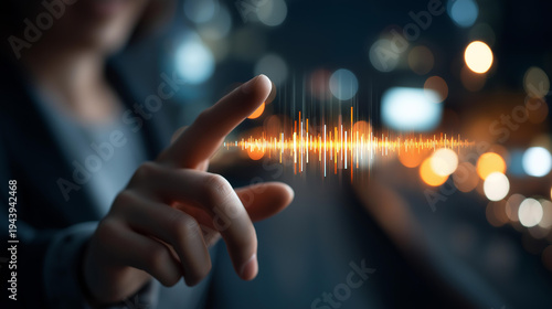 AI-powered personalized audiobook narration concept with glowing narrative voice matching analytics, listener preference indicators, and dynamic audio experience visualization on