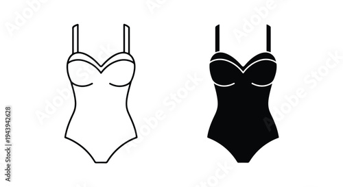 Black and White Swimwear Icon Set Design - Line and glyph icon set - Minimalist, flat icon, outline, glyph, linear, clipart, sticker - icon set