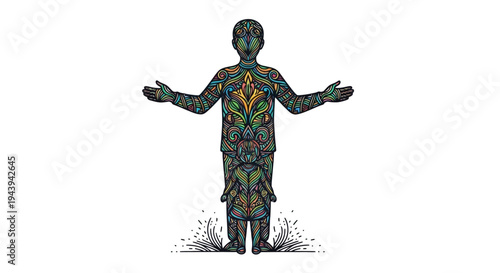 Man with arms outstretched covered plants.