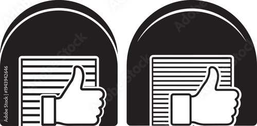 Thumbs up icon with garage door symbol, approval, positive feedback, success graphic, Thumbs Up, Icon, Approval, Positive, Feedback, Success, Graphic, Design