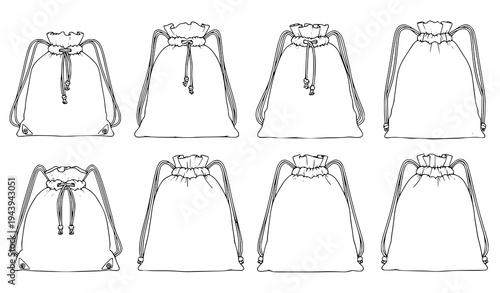 Women hoodie sweatshirt outline vector set with long sleeve casual hooded tops in different styles for fashion apparel design and clothing template