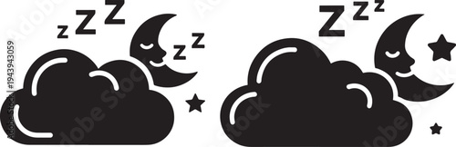 Sleeping moon and clouds icons with Zzz, night sky symbol for rest and sleep, Sleep, Moon, Cloud, Night, Icon, Rest, Dream, Star, Sleepy, Tired, Vector, Illustration