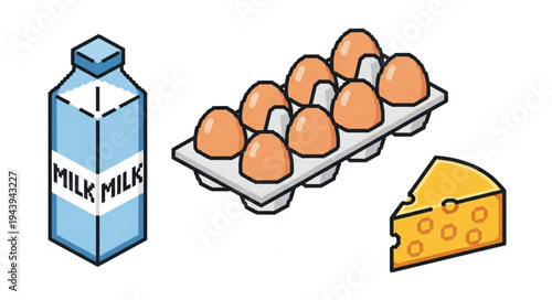 Milk eggs and cheese dairy.