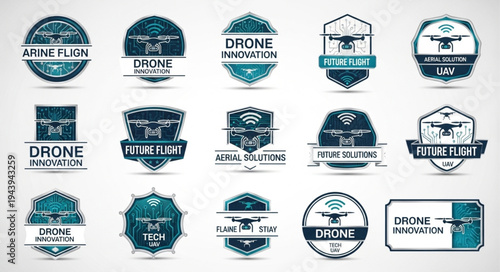 Collection of Drone Themed Logo Designs for Aerial Photography and Innovation.