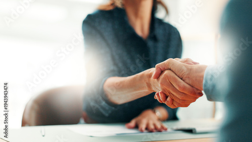 Fotografi Handshake, deal and business people in office with partnership, contract or finance agreement