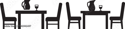 Table and chairs icons for dining or cafe, pitcher and glass setup, Table, Chairs, Dining, Cafe, Icon, Pitcher, Glass, Drink, Restaurant, Food, Illustration