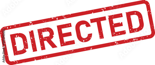 A compelling red grunge rubber stamp showing the word directed clearly on a simple white background