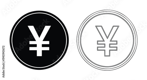 Japanese Yen Currency Symbol Icon Set Design - Line and glyph icon set - Minimalist, flat icon, outline, glyph, linear, clipart, sticker - icon set