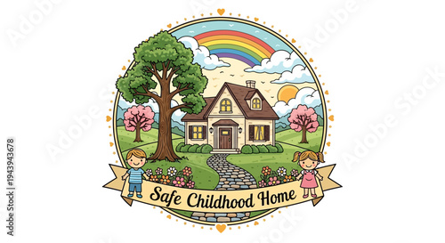 Safe Childhood Home Family Logo Illustration.