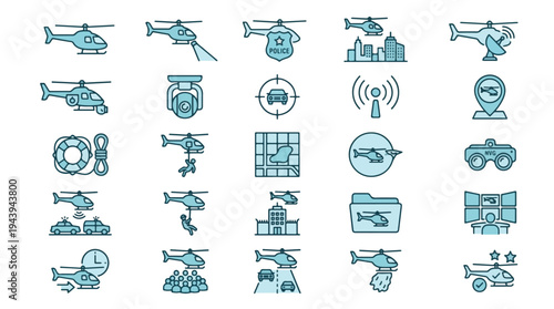 Drone Icons Set with Helicopter, Aircraft, and Surveillance Symbols Vector illustration