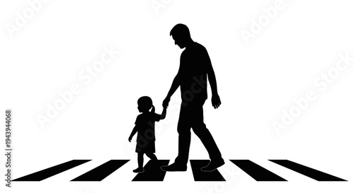 Man and child walking hand in hand.