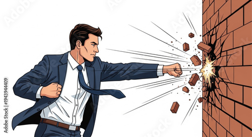 Man Punching Through Brick Wall.