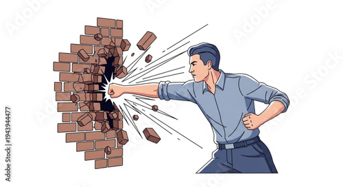 Man Punching Through Brick Wall.