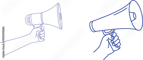 Cartoon-style 3D megaphone loudspeaker illustration held by a business character on a white background